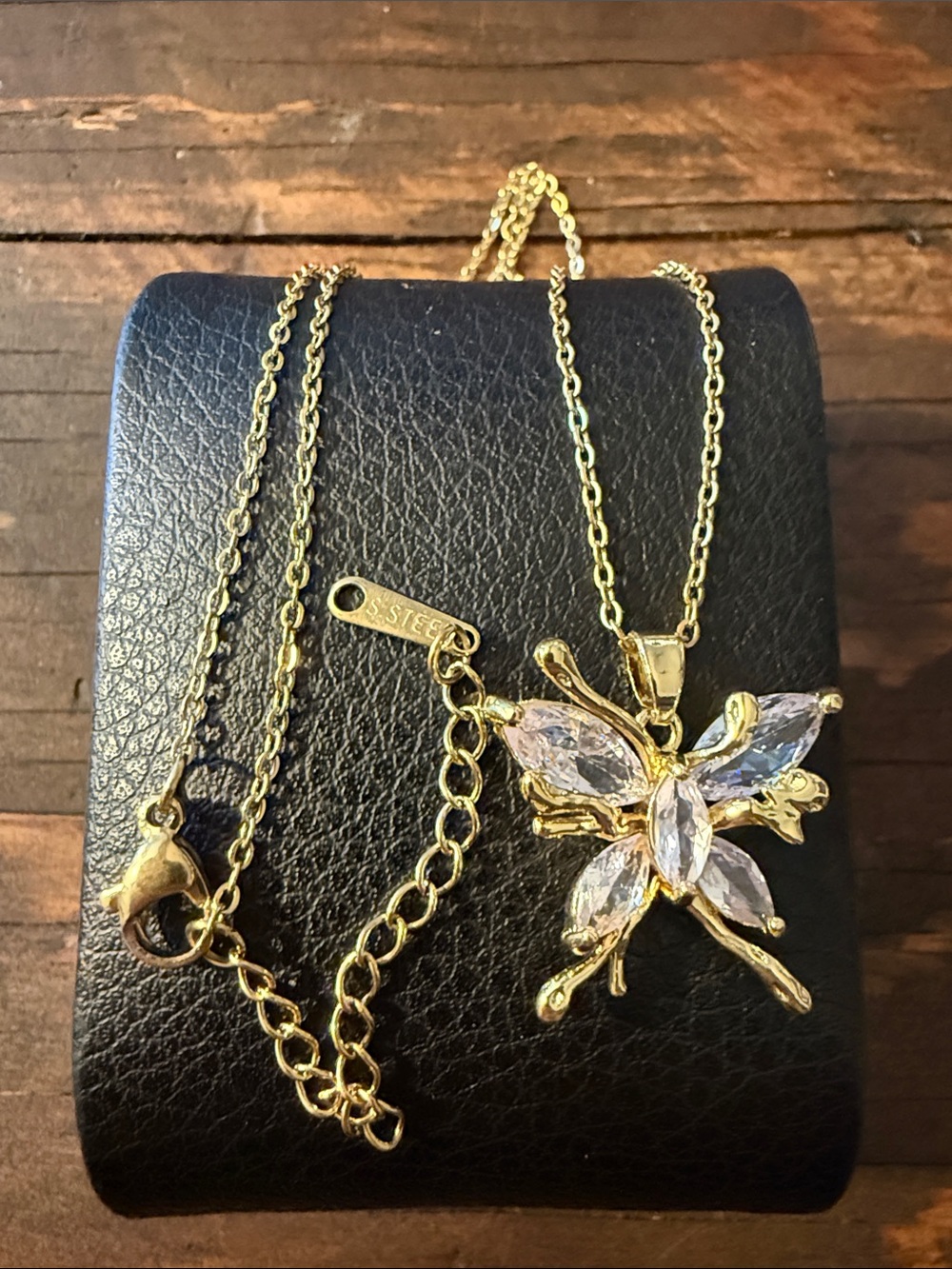 Gold Plated In Stainless Steel Butterfly Crystal Pendant Necklace Women Jewelry